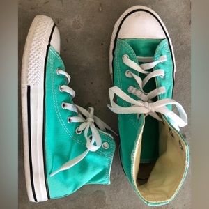 Gently used youth size 3 converse turquoise/mint high tops